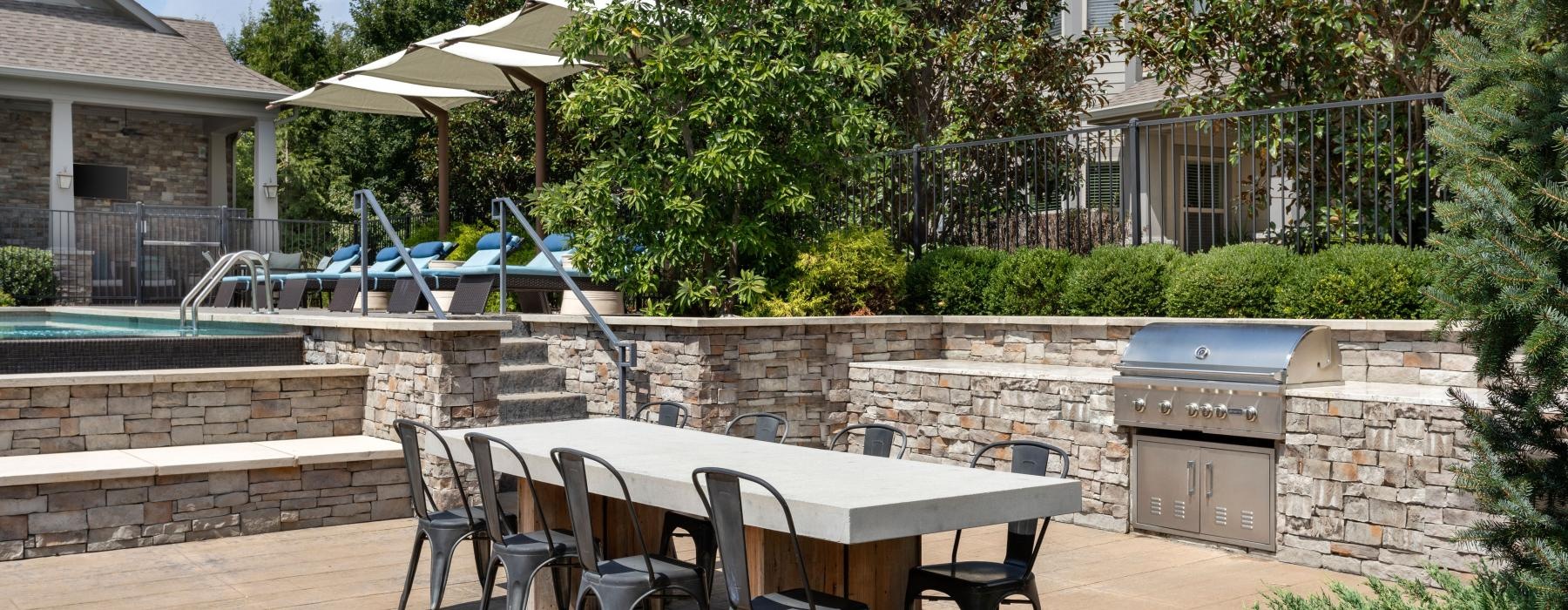 a table and chairs outside